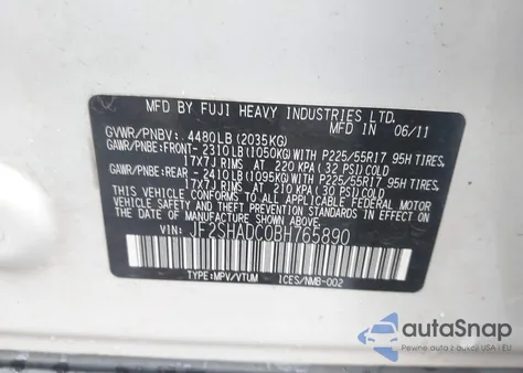 2011 Subaru Forester 2.5X Premium z USA, uszkodzony, nr VIN JF2SHADC0BH765890